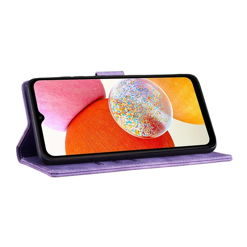 For Samsung Galaxy A14 5G / 4G Case Cat Heart Pattern PU Leather Flip Phone Cover - Purple