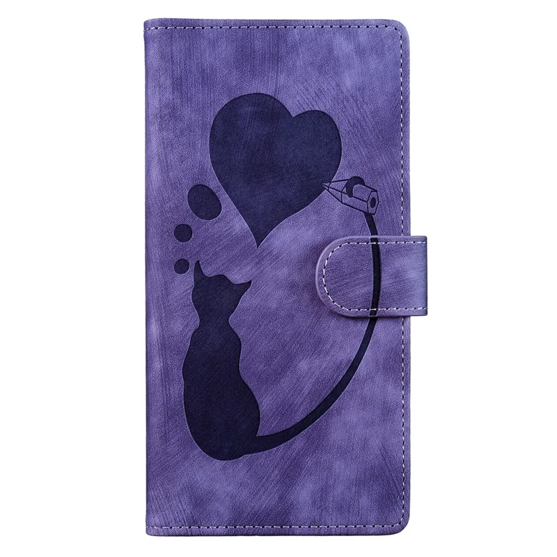 For Samsung Galaxy A14 5G / 4G Case Cat Heart Pattern PU Leather Flip Phone Cover - Purple