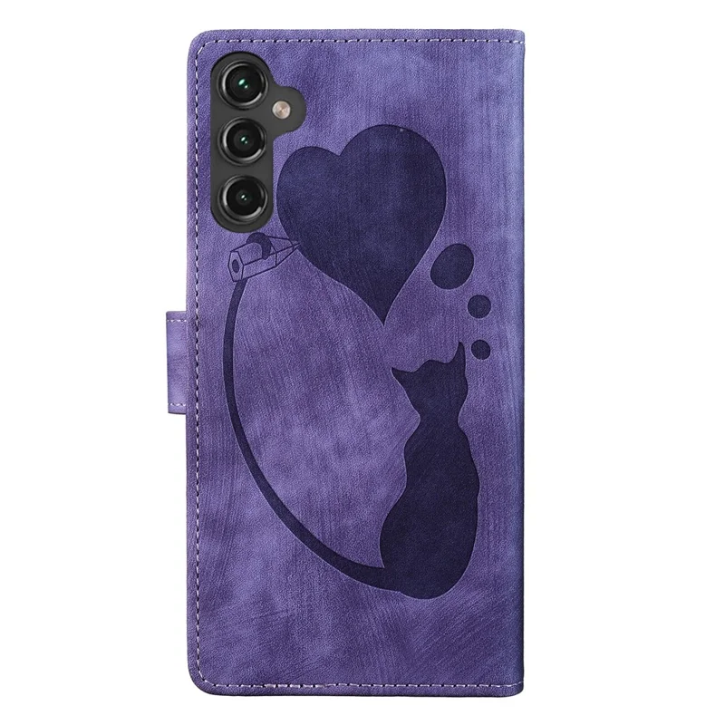 For Samsung Galaxy A14 5G / 4G Case Cat Heart Pattern PU Leather Flip Phone Cover - Purple