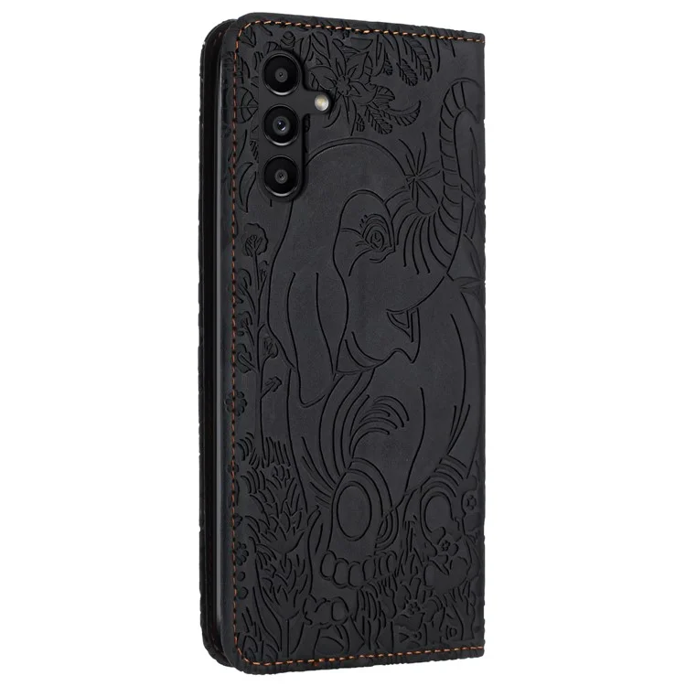 For Samsung Galaxy A24 4G (162.1 X 77.6 X 8.3mm) Case Elephant Pattern Leather Phone Wallet Cover - Black