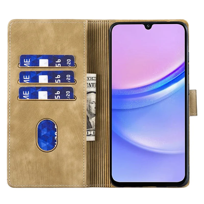 For Samsung Galaxy A55 5G Case Heart Cat Folding Stand PU Leather Phone Cover - Light Brown