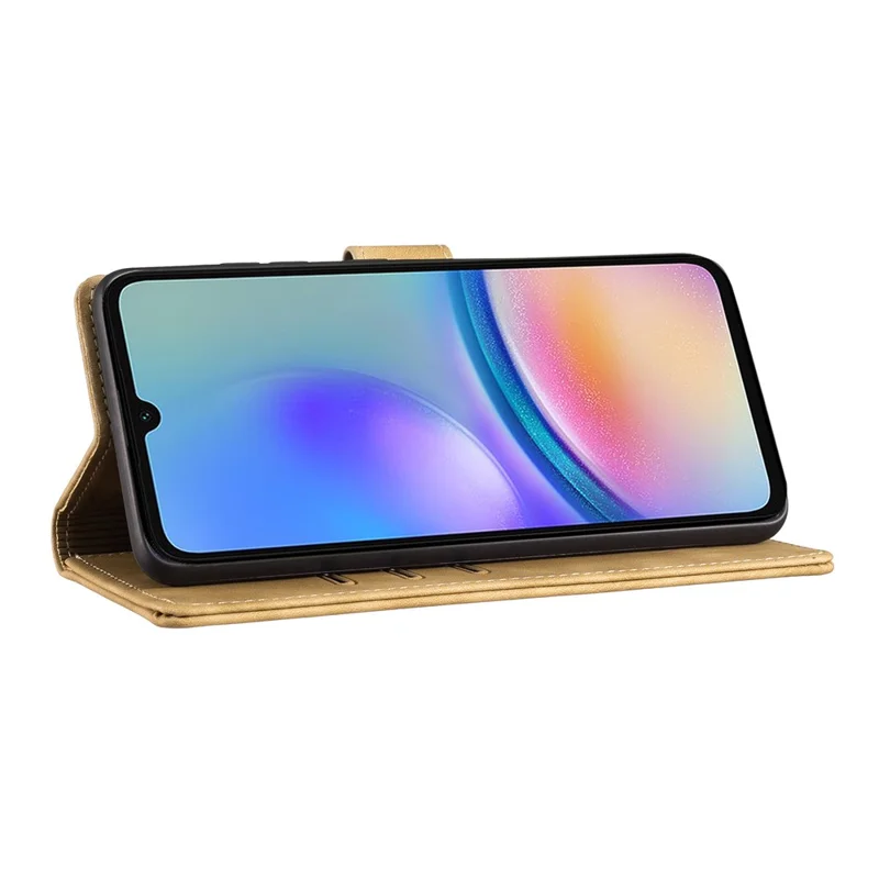 For Samsung Galaxy A55 5G Case Heart Cat Folding Stand PU Leather Phone Cover - Light Brown