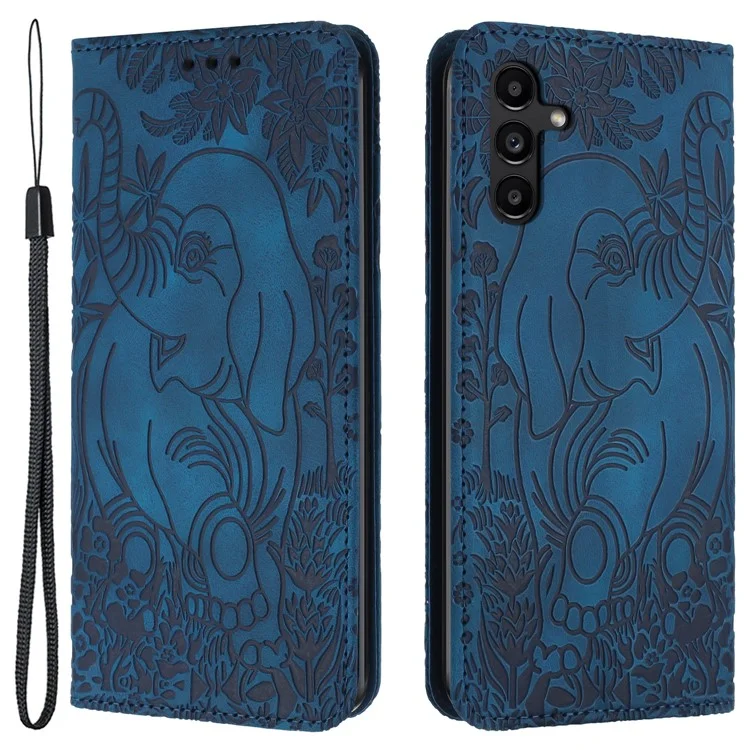 For Samsung Galaxy A05s 4G Case Elephant Pattern PU Leather Wallet Phone Cover - Blue
