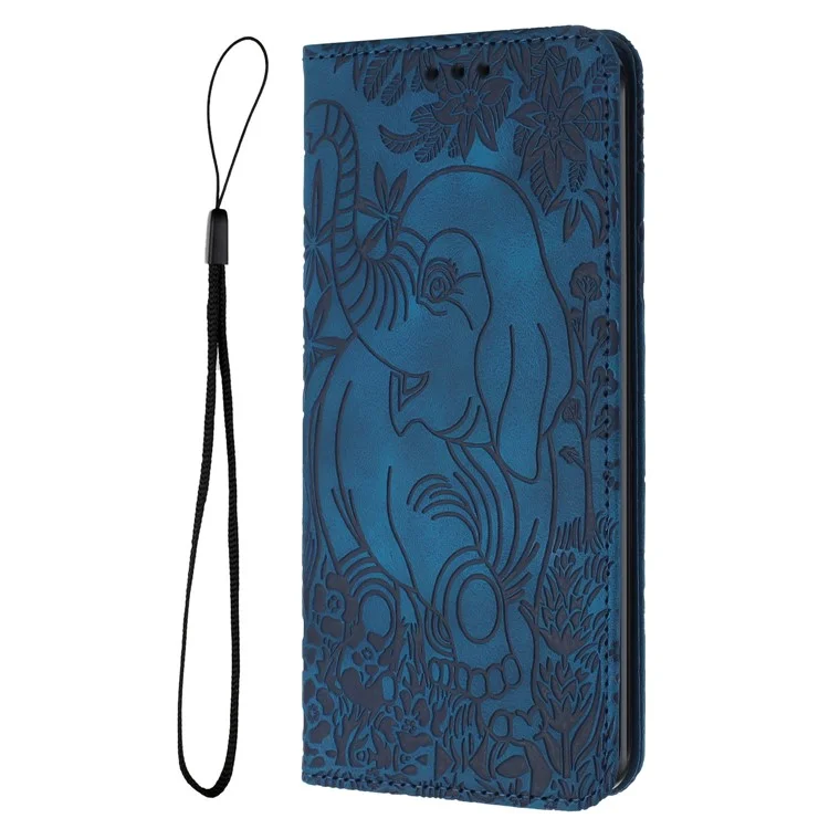 For Samsung Galaxy A05s 4G Case Elephant Pattern PU Leather Wallet Phone Cover - Blue