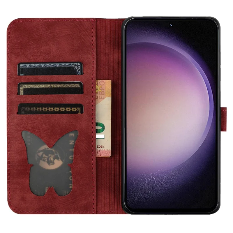 For Samsung Galaxy A55 5G Case Butterfly Cat Pattern Wallet Leather Phone Cover - Red