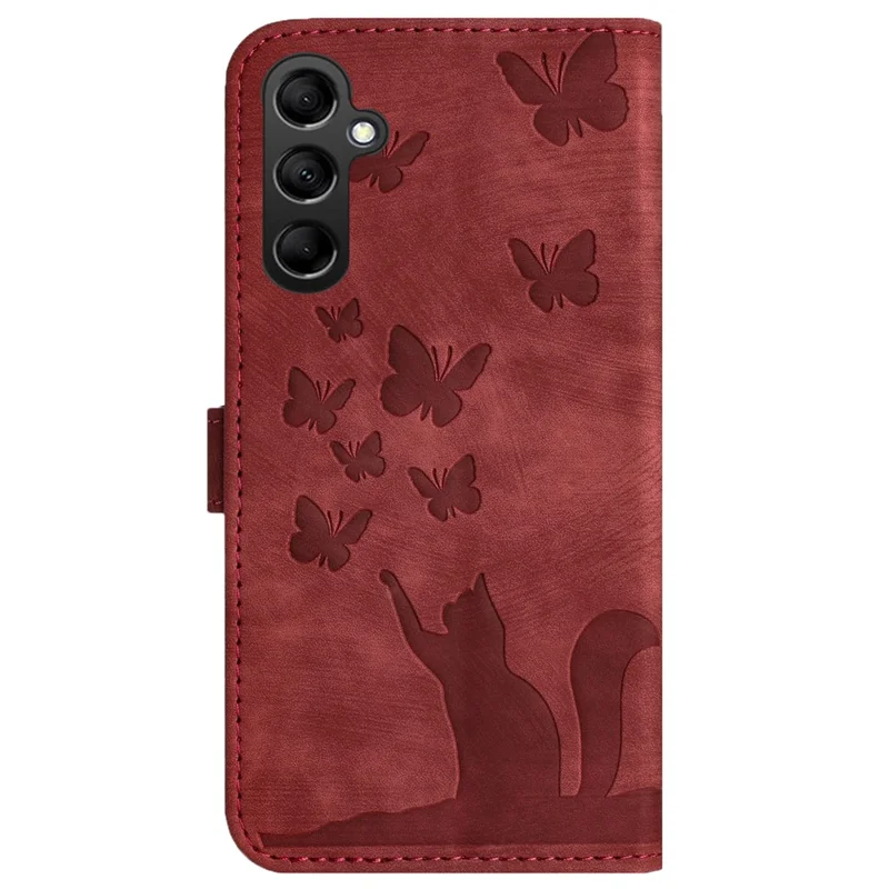 For Samsung Galaxy A55 5G Case Butterfly Cat Pattern Wallet Leather Phone Cover - Red