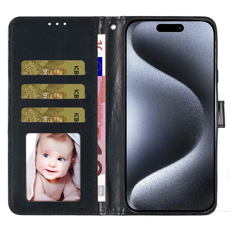 Für iPhone 16 Pro Max Case Stand Wallet Glitter Leather Phone Cover - Schwarz
