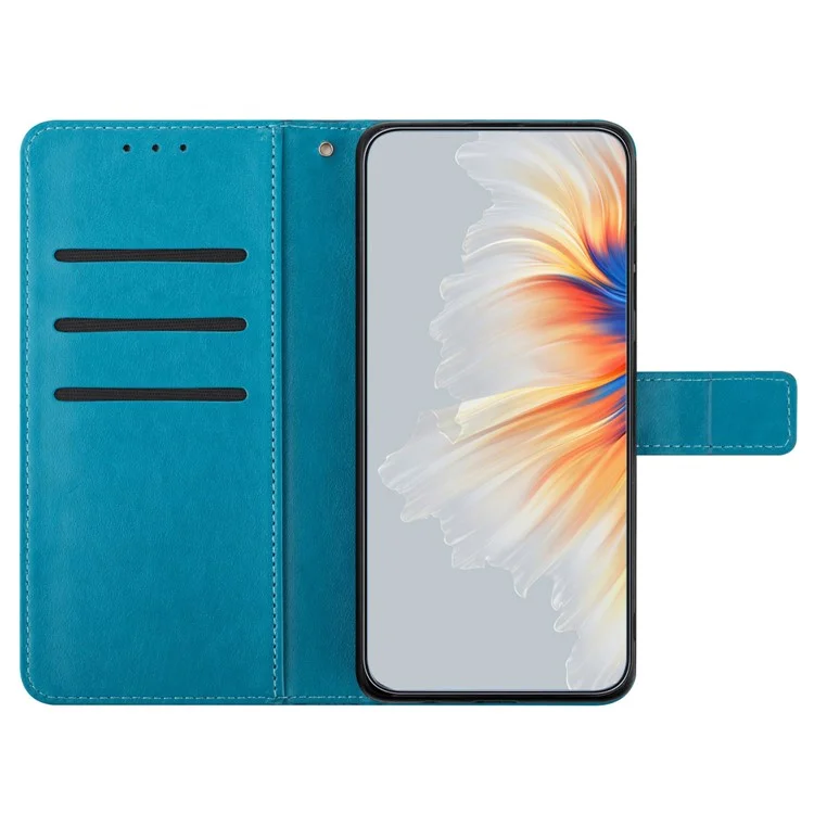 Per iPhone 16 Pro Case PU Leather Stand Wallet Phone Cover Mandala Imprinted - Blue
