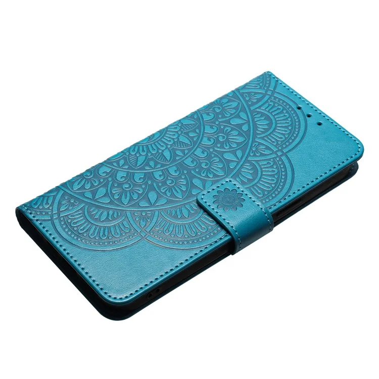 Per iPhone 16 Pro Case PU Leather Stand Wallet Phone Cover Mandala Imprinted - Blue