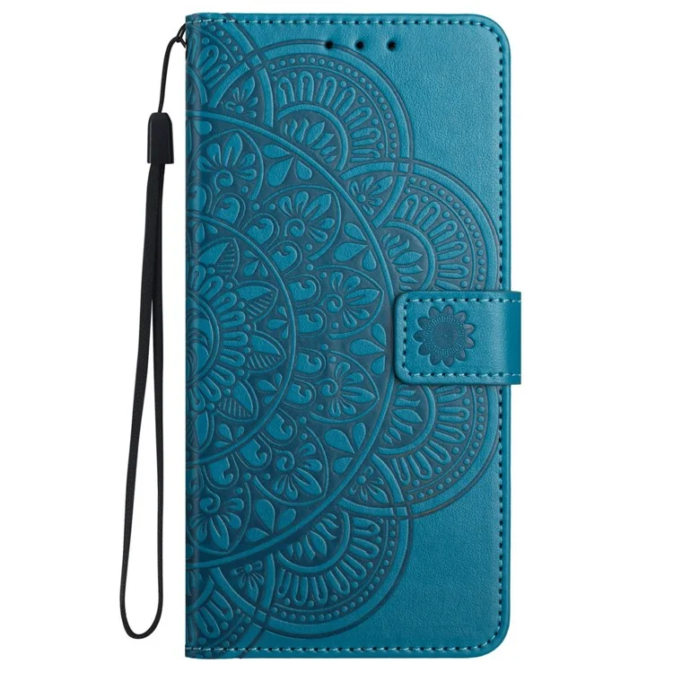Per iPhone 16 Pro Case PU Leather Stand Wallet Phone Cover Mandala Imprinted - Blue