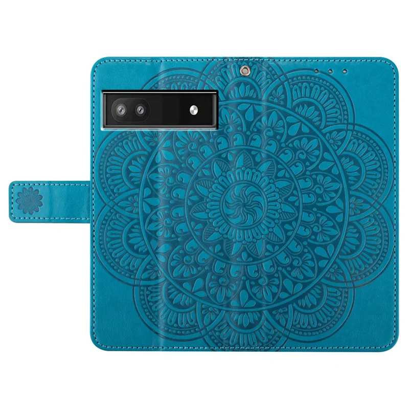 Para o Google Pixel 8a Case PU Leather Mandala Imprinted Phone Cover - Azul