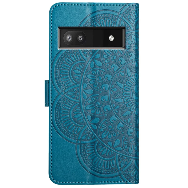 Para o Google Pixel 8a Case PU Leather Mandala Imprinted Phone Cover - Azul