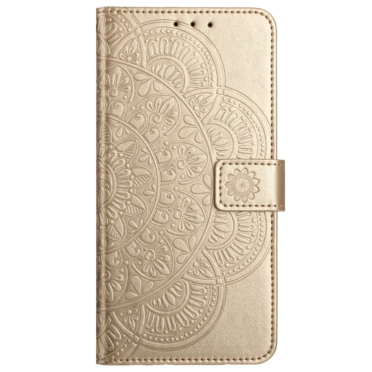 Étui pour iPhone 16 Mandala Flower PU Leather Flip Wallet Phone Cover - Or