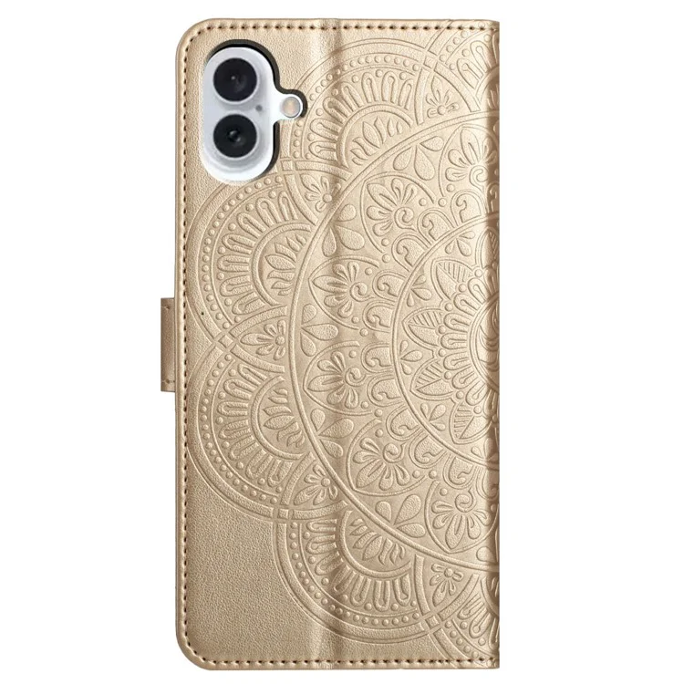 Étui pour iPhone 16 Mandala Flower PU Leather Flip Wallet Phone Cover - Or