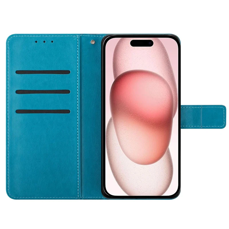 For iPhone 16 Case Mandala Flower PU Leather Flip Wallet Phone Cover - Blue