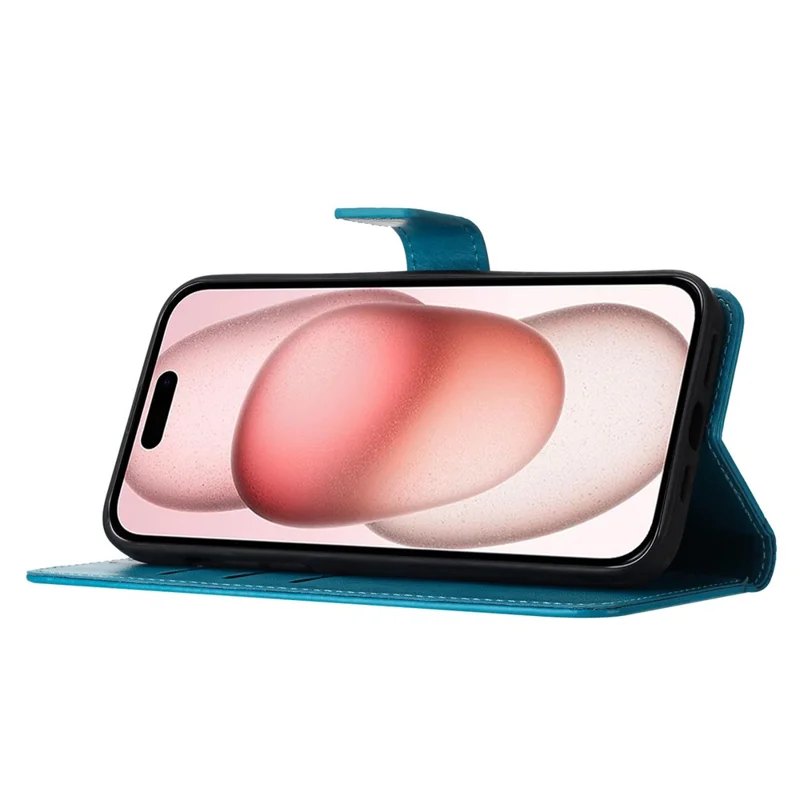 For iPhone 16 Case Mandala Flower PU Leather Flip Wallet Phone Cover - Blue