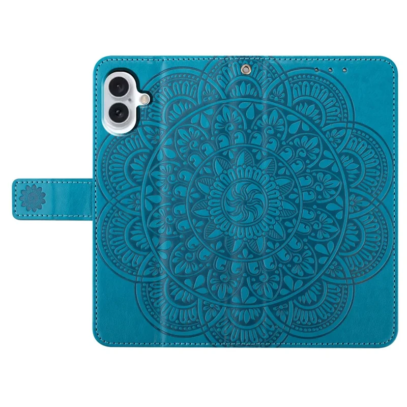 For iPhone 16 Case Mandala Flower PU Leather Flip Wallet Phone Cover - Blue
