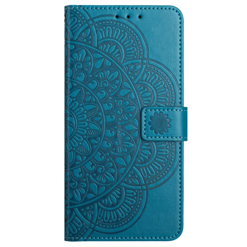 For iPhone 16 Case Mandala Flower PU Leather Flip Wallet Phone Cover - Blue