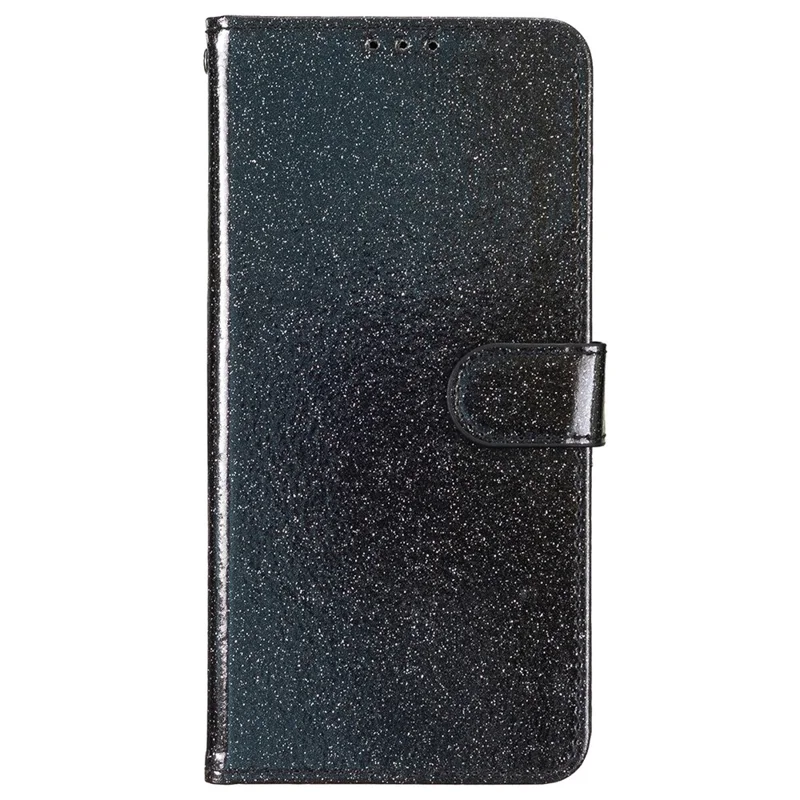 Capa Protetora para iPhone 16 Glitter Leather Wallet Phone Cover - Preto