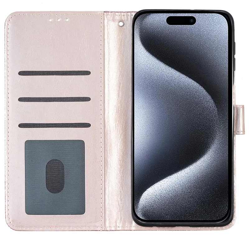 For iPhone 16 Pro Case Glitter PU Leather Wallet Card Slots Phone Cover - Rose Gold