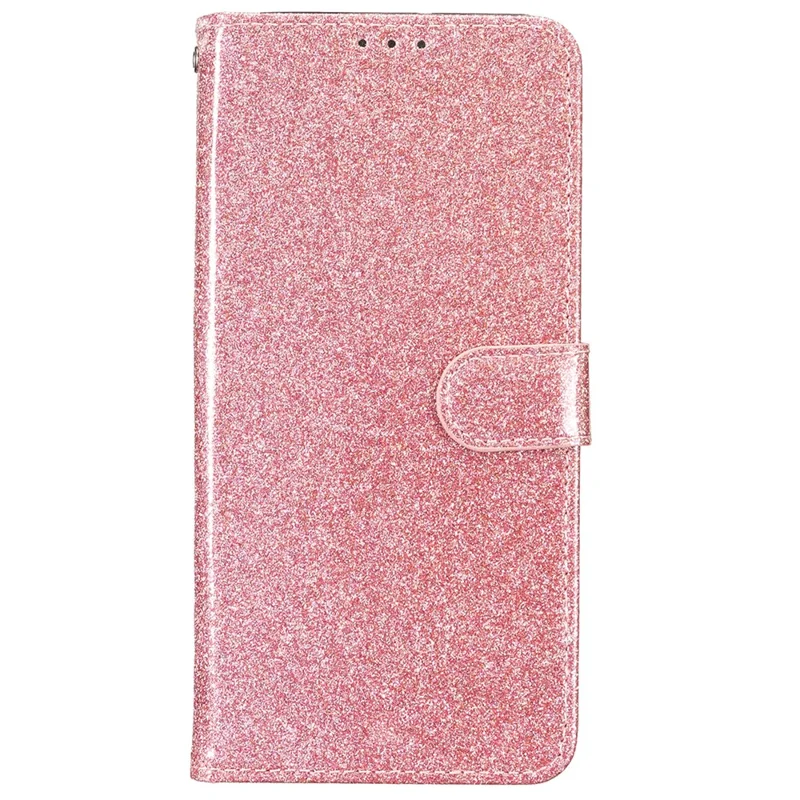 For iPhone 16 Pro Case Glitter PU Leather Wallet Card Slots Phone Cover - Rose Gold