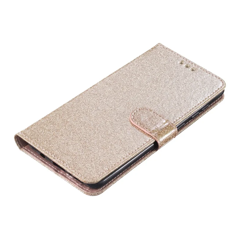 For iPhone 16 Pro Case Glitter PU Leather Wallet Card Slots Phone Cover - Gold