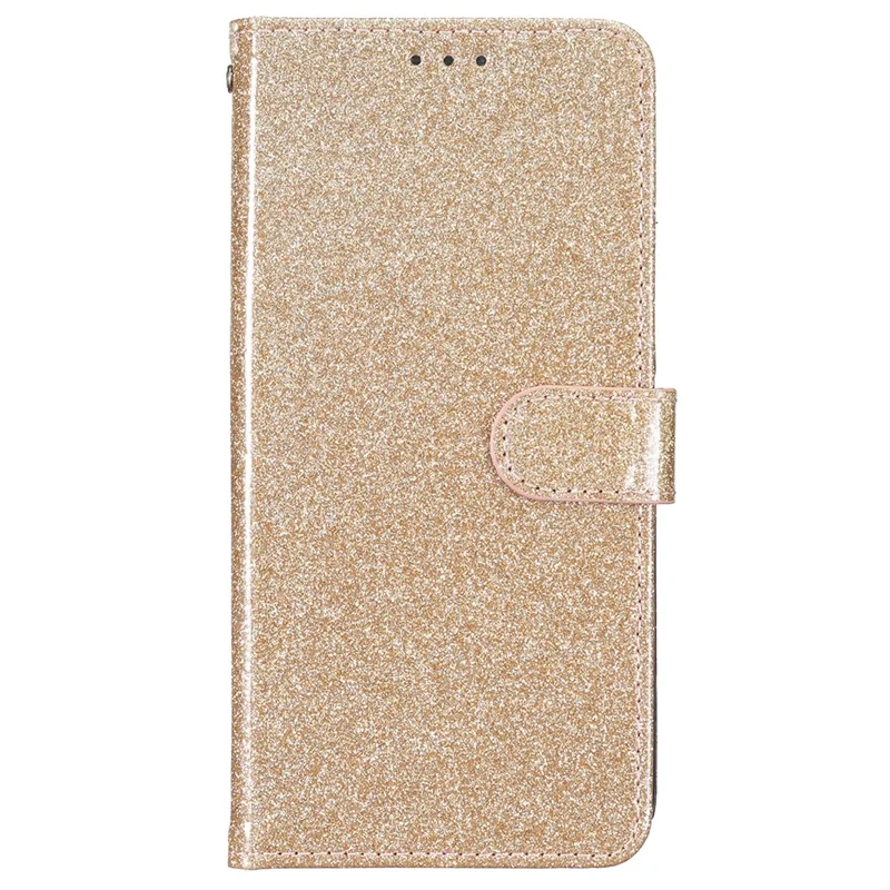 For iPhone 16 Pro Case Glitter PU Leather Wallet Card Slots Phone Cover - Gold