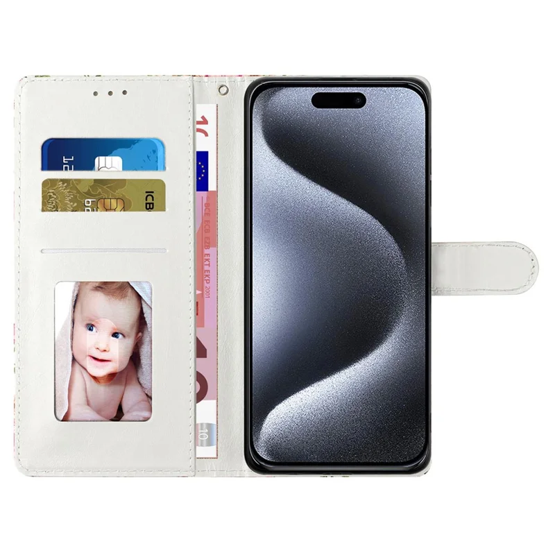 For iPhone 16 Pro Case Print Pattern Design PU Leather Phone Cover with Card Slots Wrist Strap - Blue Butterfly