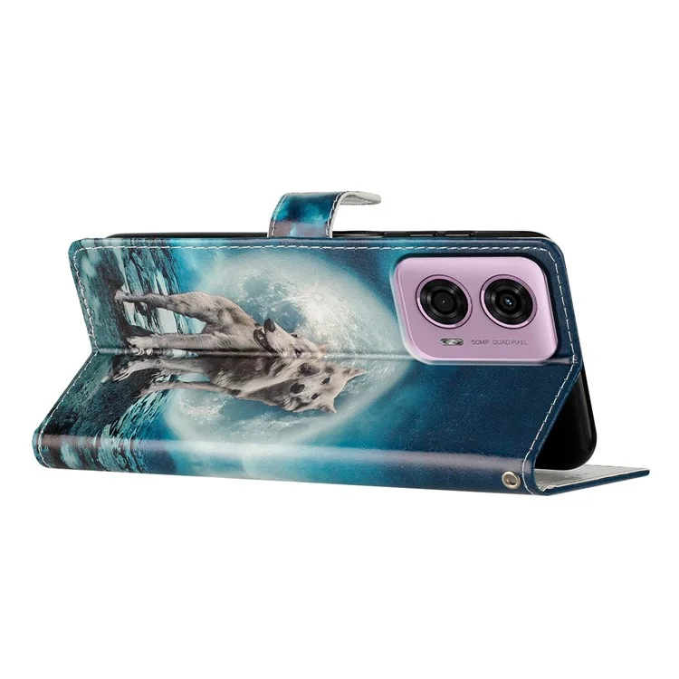 For Motorola Moto E14 4G / G04 4G / G04s 4G / G24 4G Case Pattern Leather Phone Cover with Card Slots - Two Wolves