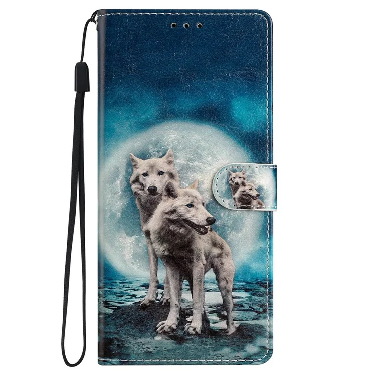For Motorola Moto E14 4G / G04 4G / G04s 4G / G24 4G Case Pattern Leather Phone Cover with Card Slots - Two Wolves