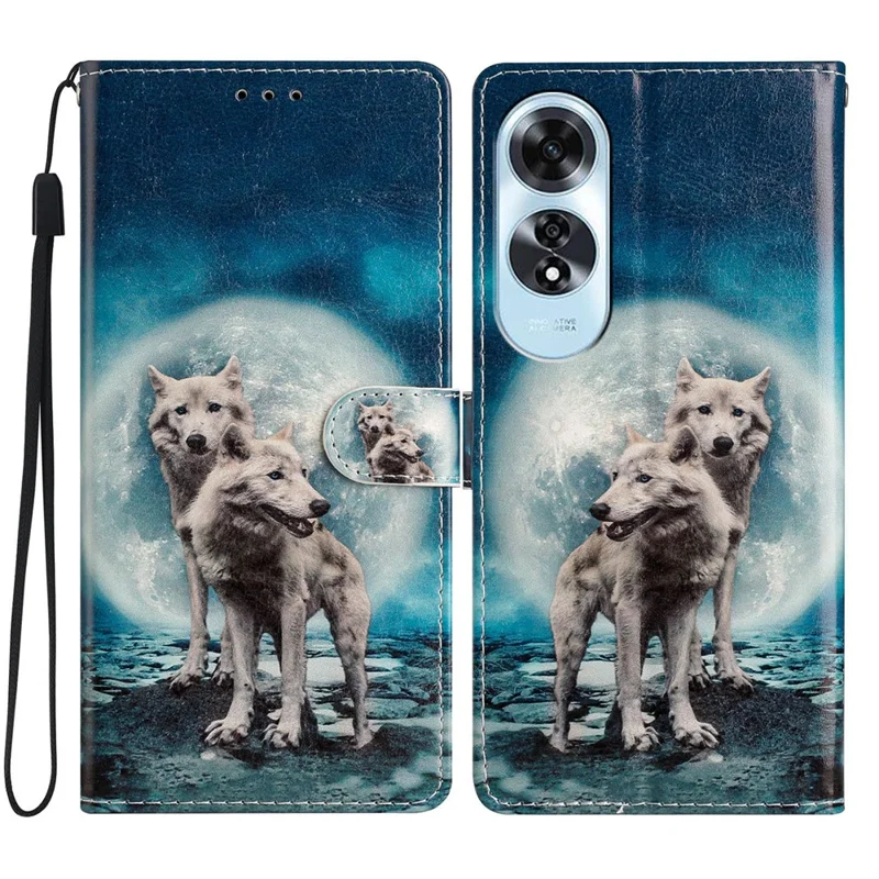 For Oppo A60 4G Wallet Case Pattern Print Flip PU Leather Phone Cover - Two Wolves