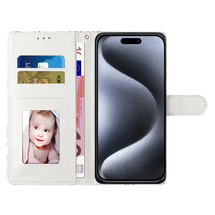 Für iPhone 16 Pro Max Case Pattern Print PU Leder Kreditkartenfächer Telefonabdeckung mit Handschlaufe - Blauer Schmetterling