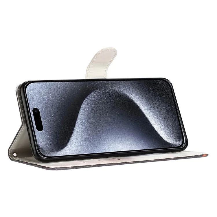 Für iPhone 16 Pro Max Case Pattern Print PU Leder Kreditkartenfächer Telefonabdeckung mit Handschlaufe - Blauer Schmetterling