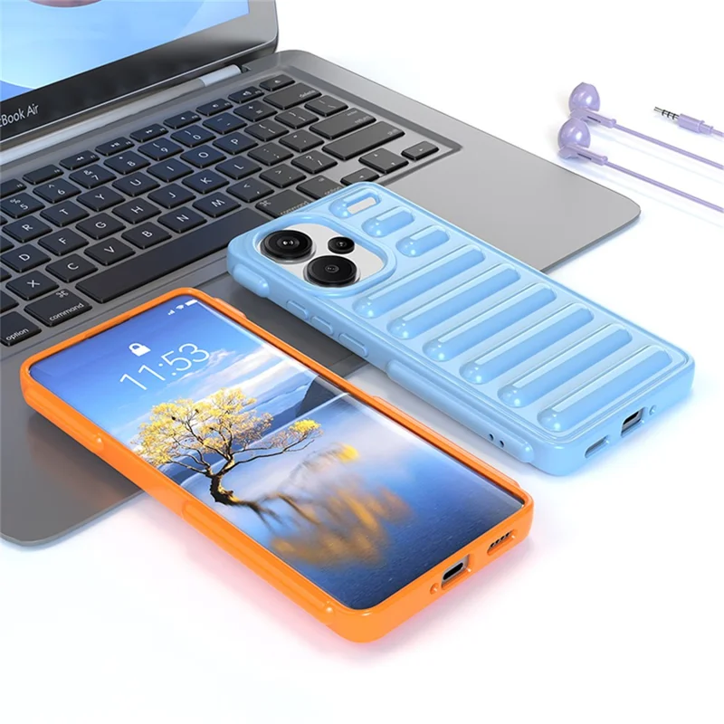 Série de capsules pour étui Xiaomi Redmi Note 13 Pro+ 5G Anti-chute Couverture de téléphone en TPU nervuré - Bleu