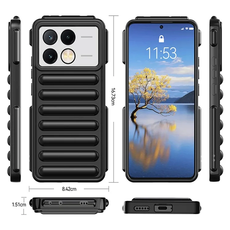 Funda Serie Cápsula para Xiaomi Redmi K70E 5G / Poco X6 Pro 5G, Cubierta de teléfono TPU con Ribetes Antideslizantes - Negro