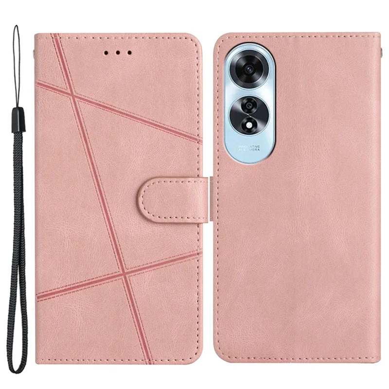 For Oppo A60 4G Case Line Pattern Flip Leather Phone Cover with Card Slots - Rose Gold