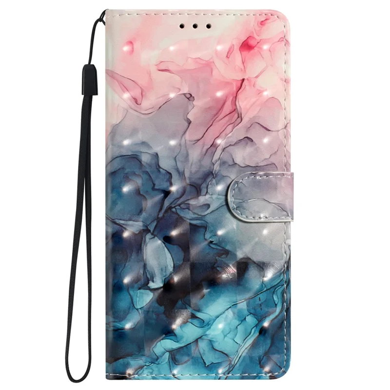 For iPhone 16 Case PU Leather 3D Pattern Printing Phone Wallet Cover - Pink Blue Marble