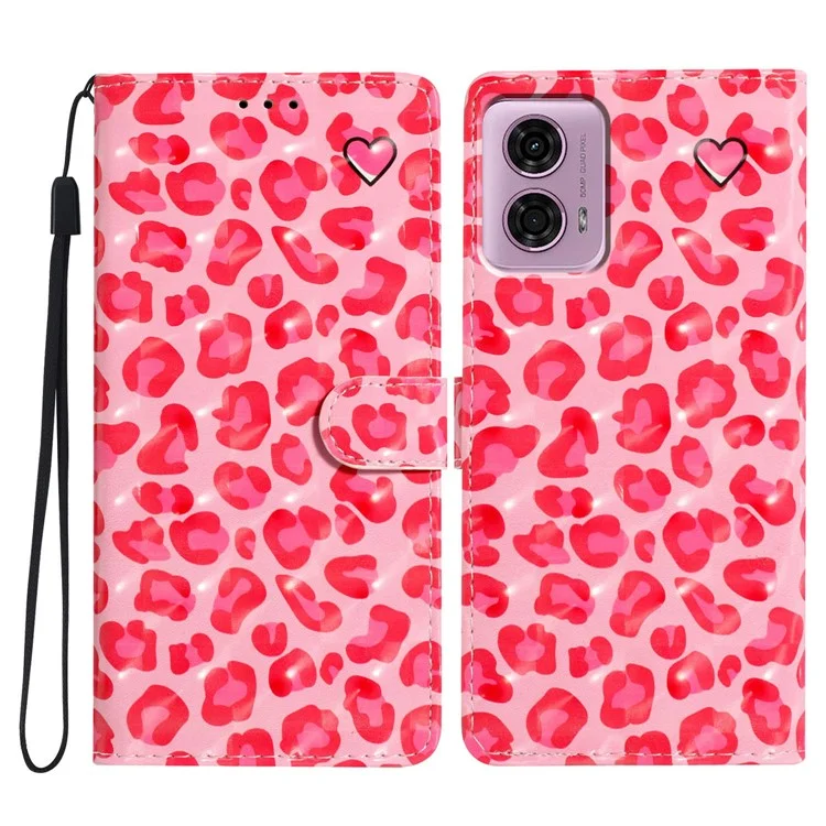 Para Motorola Moto G45 5G / G34 5G Case Impressão de Padrão Capa de Telefone de Couro com Carteira e Suporte - Impressão Leopardo Rosa