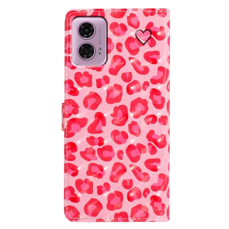Para Motorola Moto G45 5G / G34 5G Case Impressão de Padrão Capa de Telefone de Couro com Carteira e Suporte - Impressão Leopardo Rosa