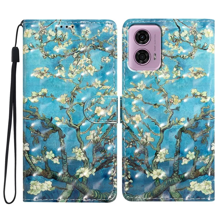 Pour Motorola Moto E14 4G / G04 4G / G04s 4G / G24 4G Coque 3D Motif Antichoc Portefeuille en Cuir - Fleur d'Abricotier