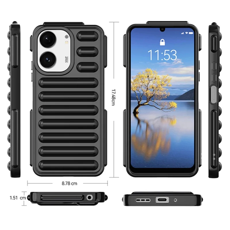 Capsule Series for Xiaomi Redmi 13C 4G / 5G / 13R 5G / Poco M6 5G / Poco C65 4G TPU Case Ribbed Back Phone Cover - Black