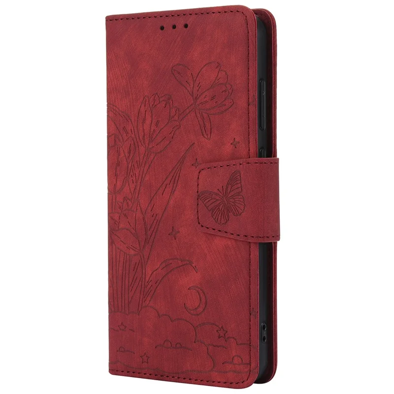 SY-001 For Samsung Galaxy S24 Case Butterfly Flower Leather Cover with Magnetic Clasp - Red