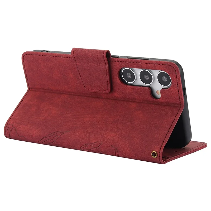 SY-001 For Samsung Galaxy S24 Case Butterfly Flower Leather Cover with Magnetic Clasp - Red