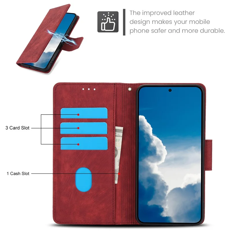 SY-001 For Samsung Galaxy S24 Case Butterfly Flower Leather Cover with Magnetic Clasp - Red