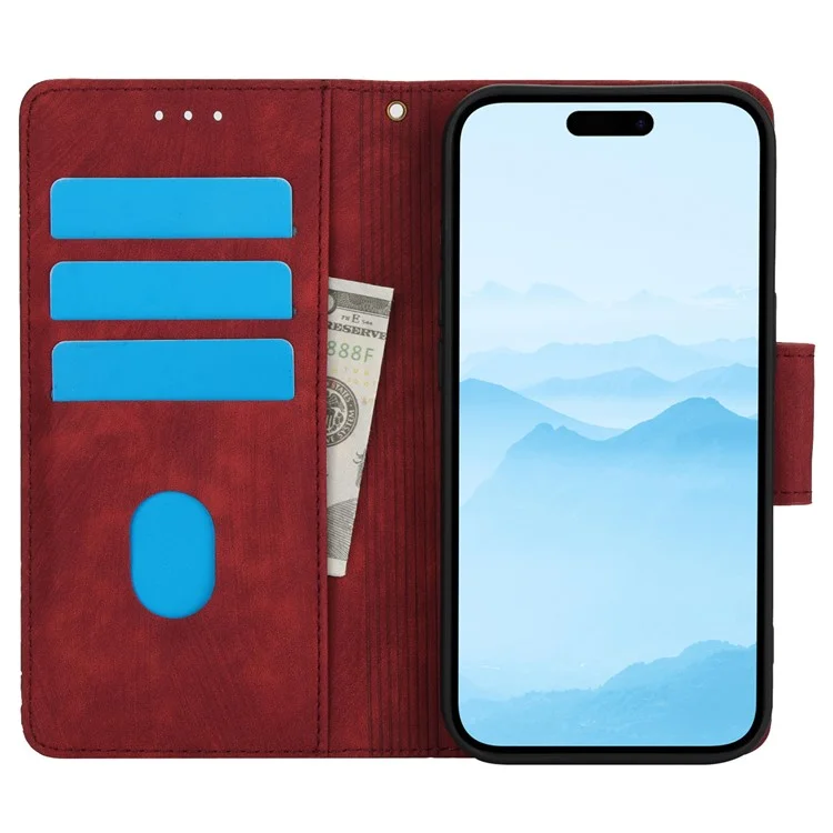 Funda tipo cartera para iPhone 15 SY-001 a prueba de golpes, de cuero - Rojo