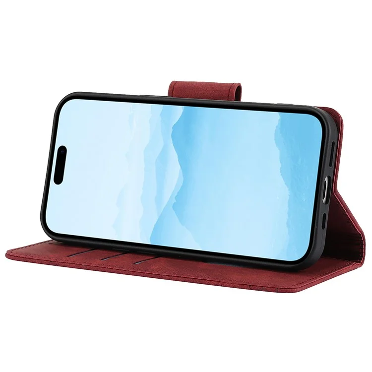 Funda tipo cartera para iPhone 15 SY-001 a prueba de golpes, de cuero - Rojo