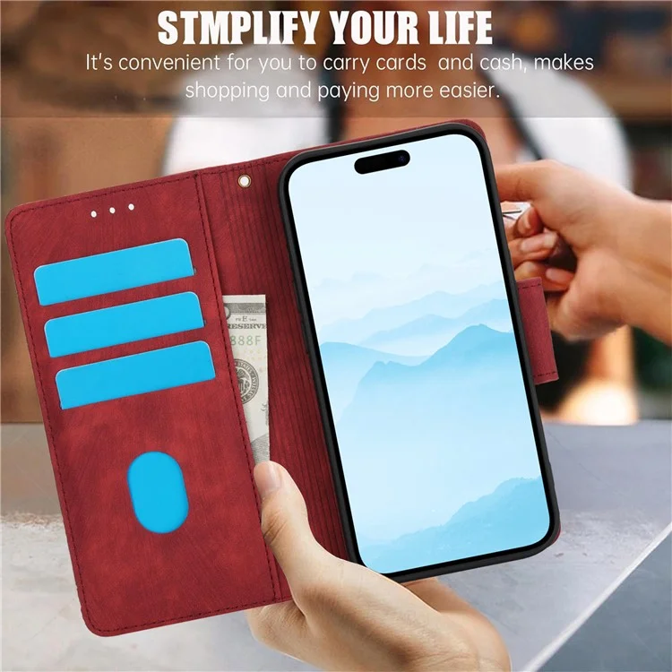 Funda tipo cartera para iPhone 15 SY-001 a prueba de golpes, de cuero - Rojo