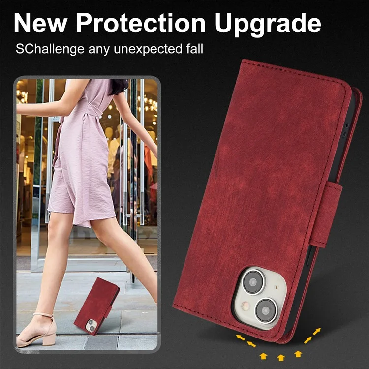 Funda tipo cartera para iPhone 15 SY-001 a prueba de golpes, de cuero - Rojo