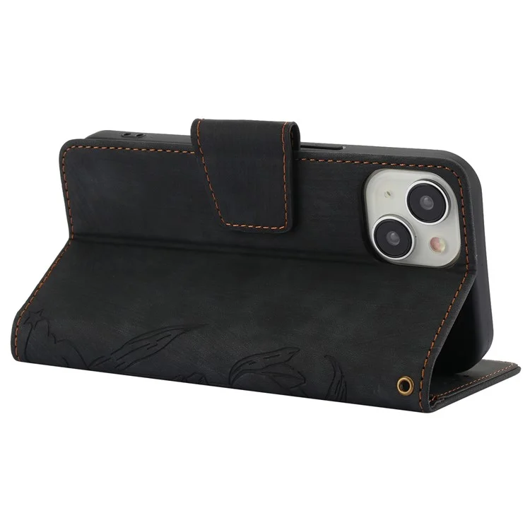 SY-001 For iPhone 15 Plus / 14 Plus Case Folding Stand Butterfly Flower Leather Phone Cover Handbag - Black