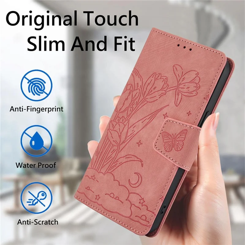 SY-001 For iPhone 15 Plus / 14 Plus Case Folding Stand Butterfly Flower Leather Phone Cover Handbag - Pink